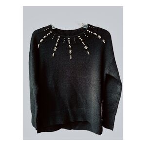 Women’s LOFT Pearl Embellished black sweater sz XXS Petite classic academia Goth